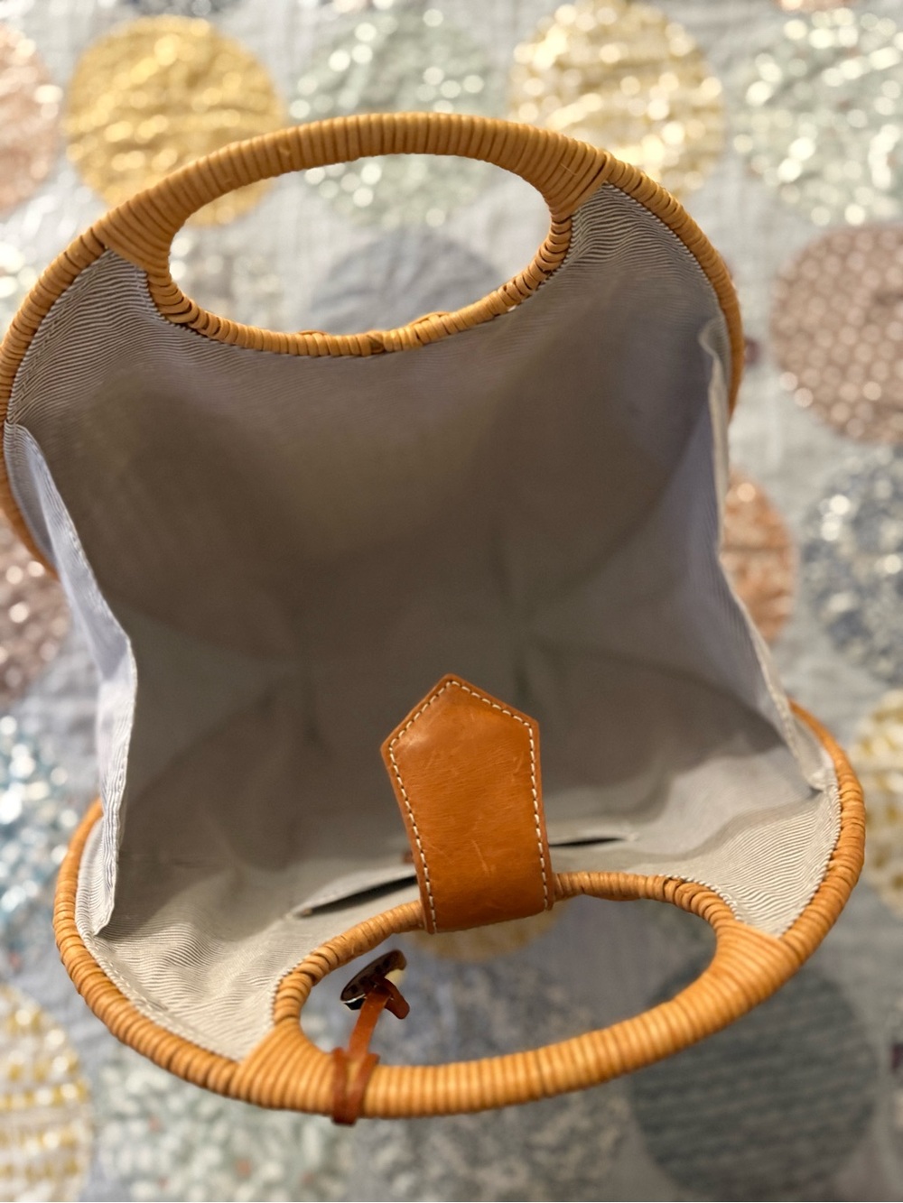 J. McLaughlin Woven Rattan bag with Tan Leather Trim - Picture 4 of 5